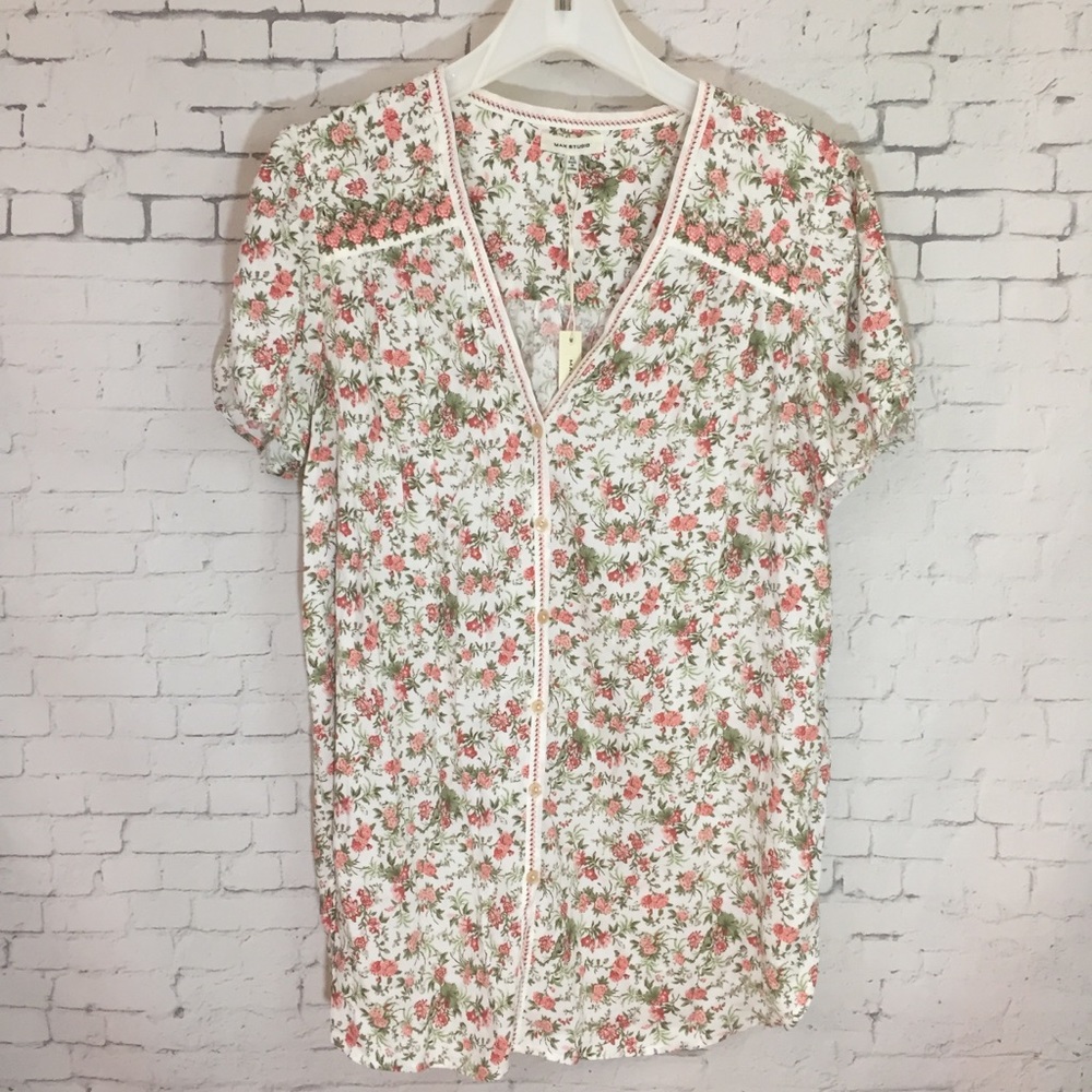 Max Studio Floral Print Blouse Sz XL
